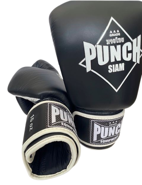 BOXING GLOVES - Siam™ - LEATHER - BLACK - 16OZ