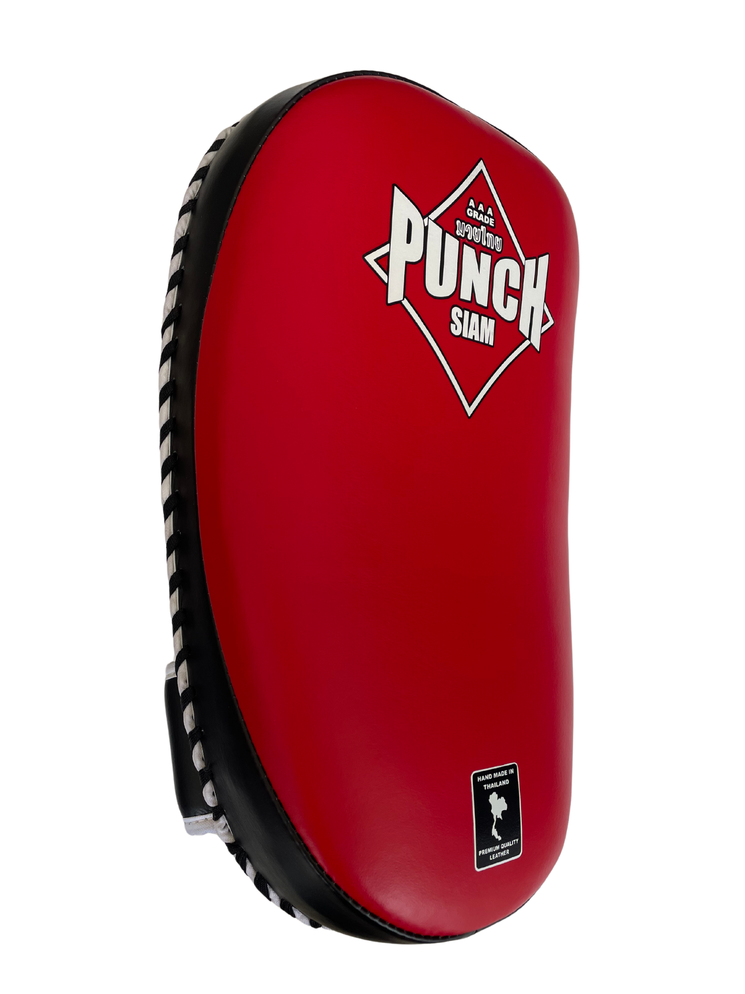 THAI PAD - Siam™ - LEATHER - CURVED - DOUBLE STRAP - RED/WHITE