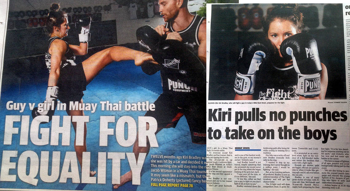 Girl puts on the boxing gloves to fight boy