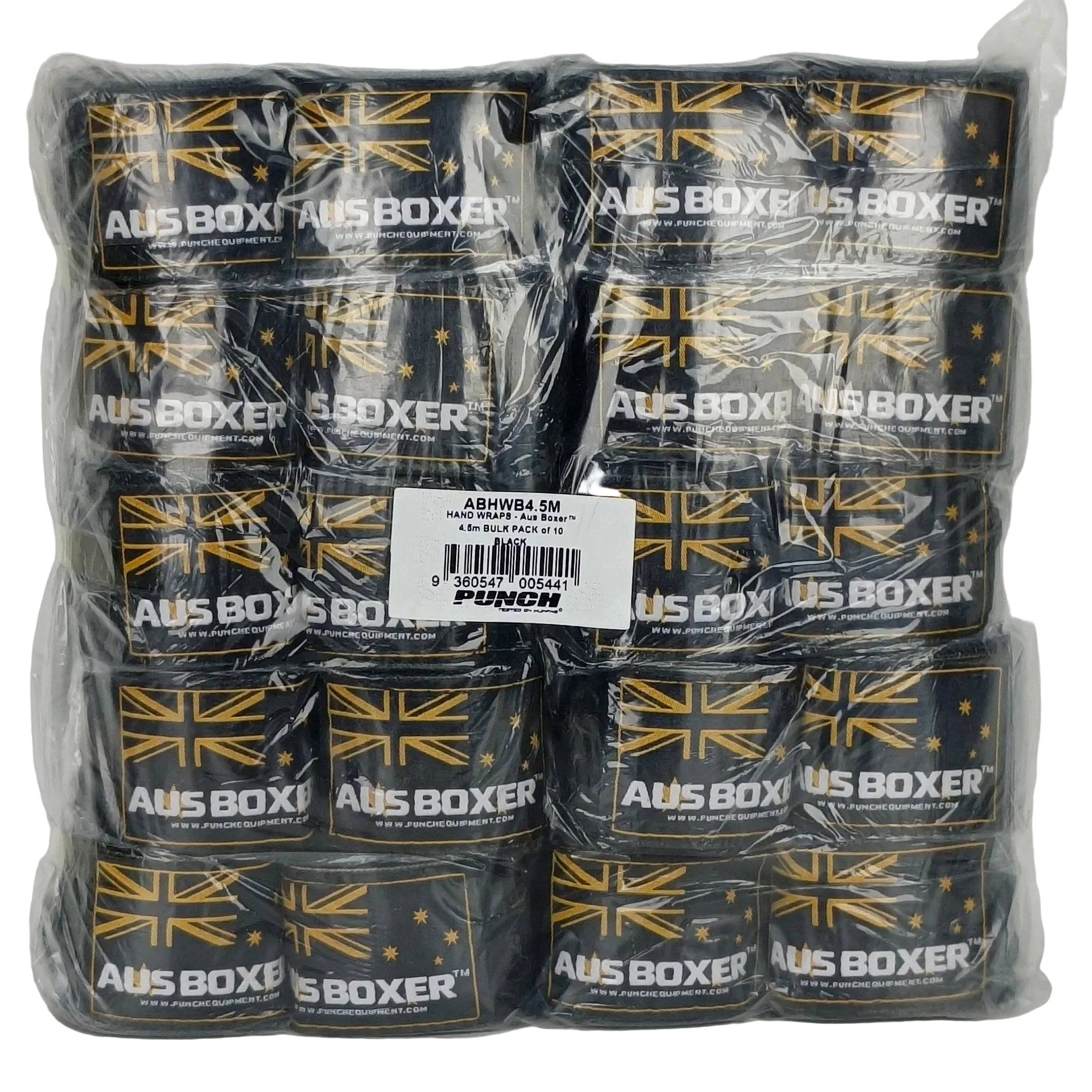 HAND WRAPS - Aus Boxer™ 4.5m - BLACK - BULK PACK of 10