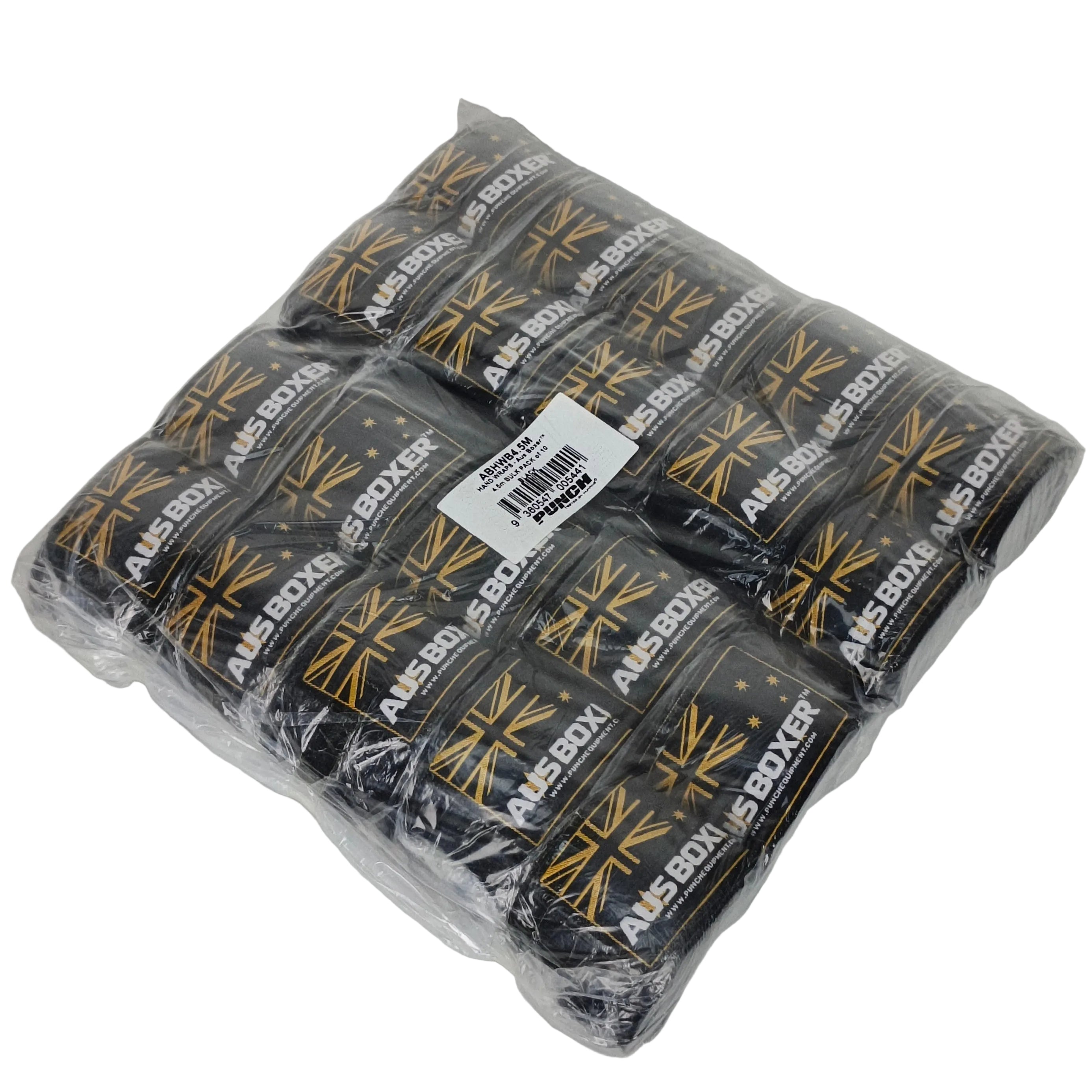 HAND WRAPS - Aus Boxer™ 4.5m - BLACK - BULK PACK of 10