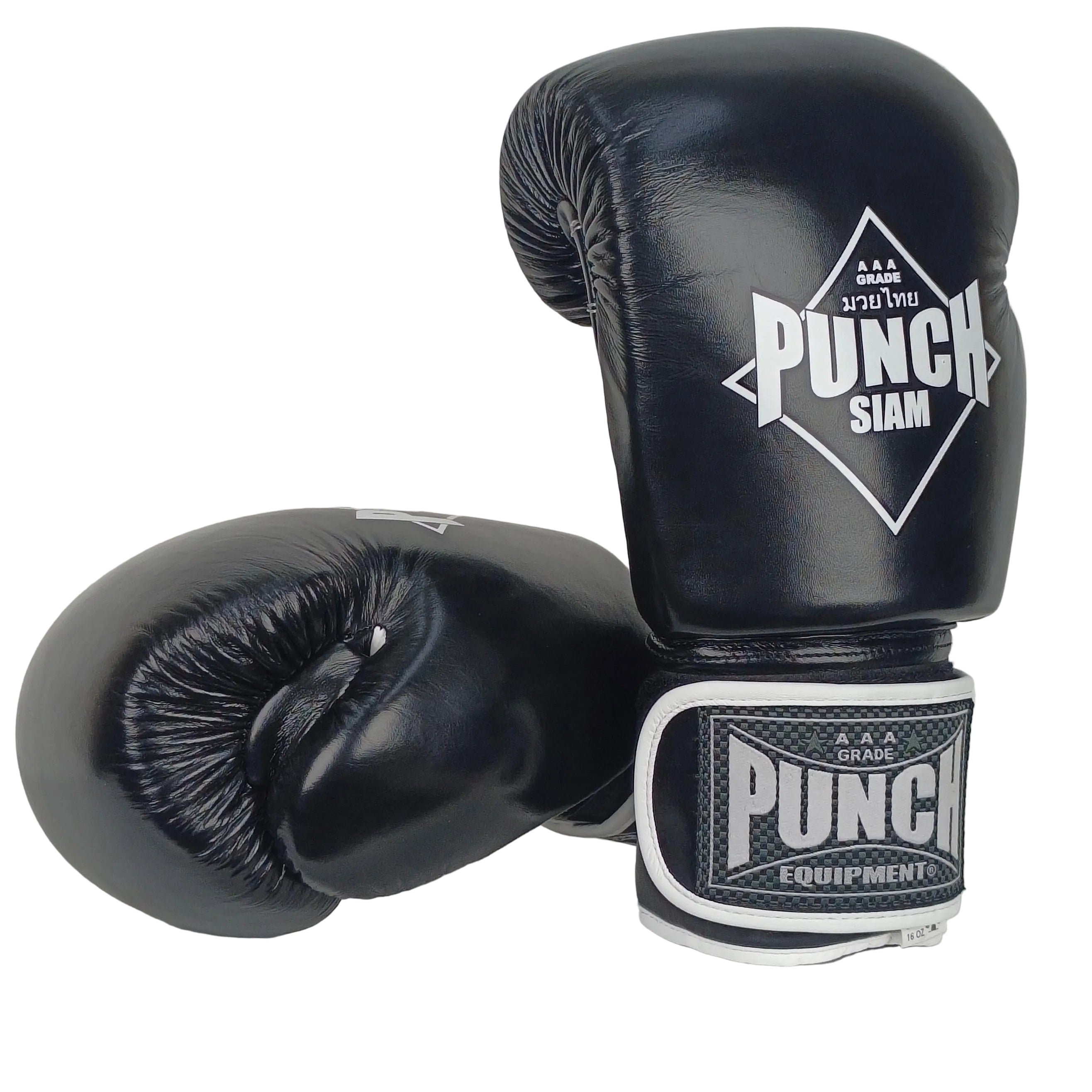 BOXING GLOVES - Siam™ - LEATHER - BLACK - 16OZ
