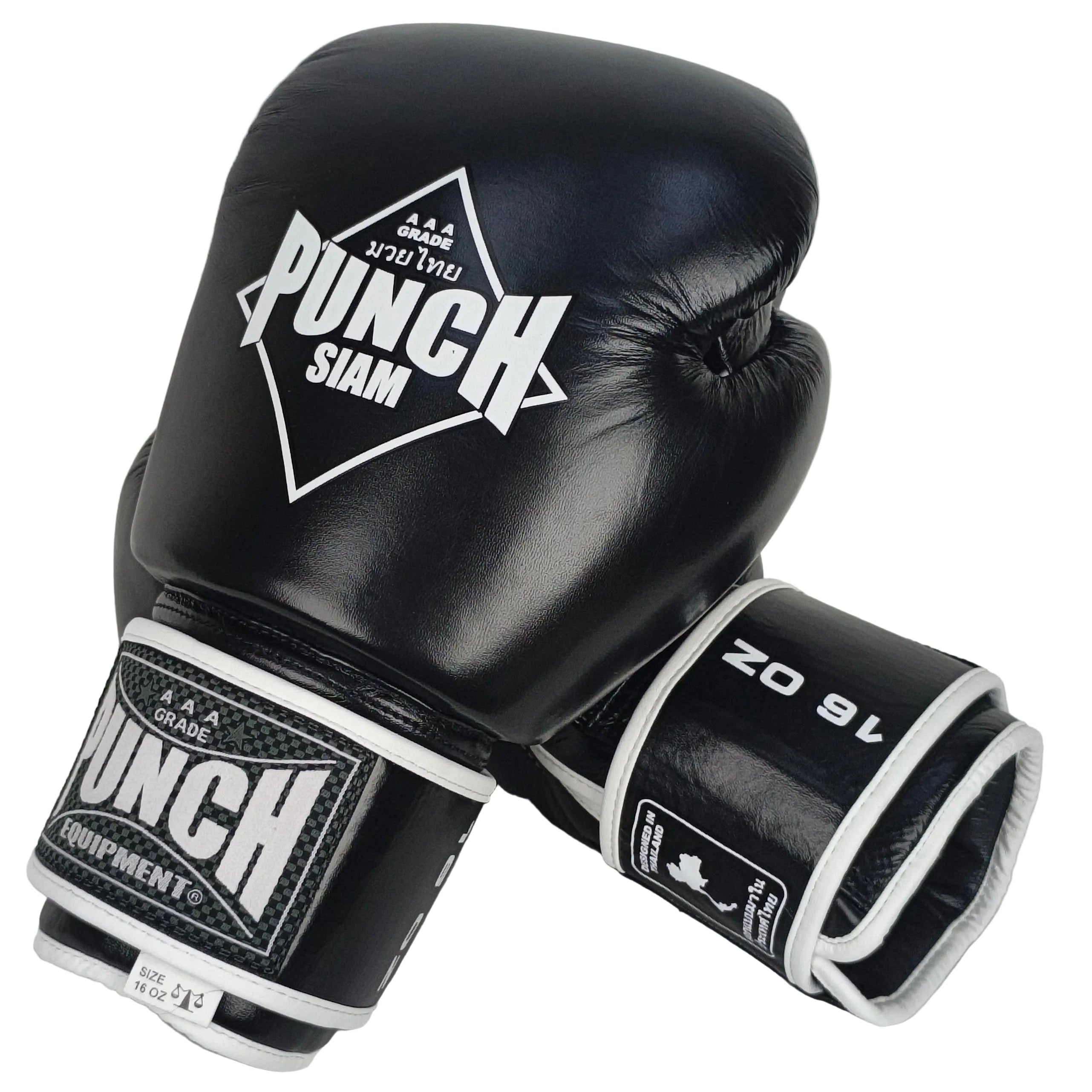 BOXING GLOVES - Siam™ - LEATHER - BLACK - 16OZ