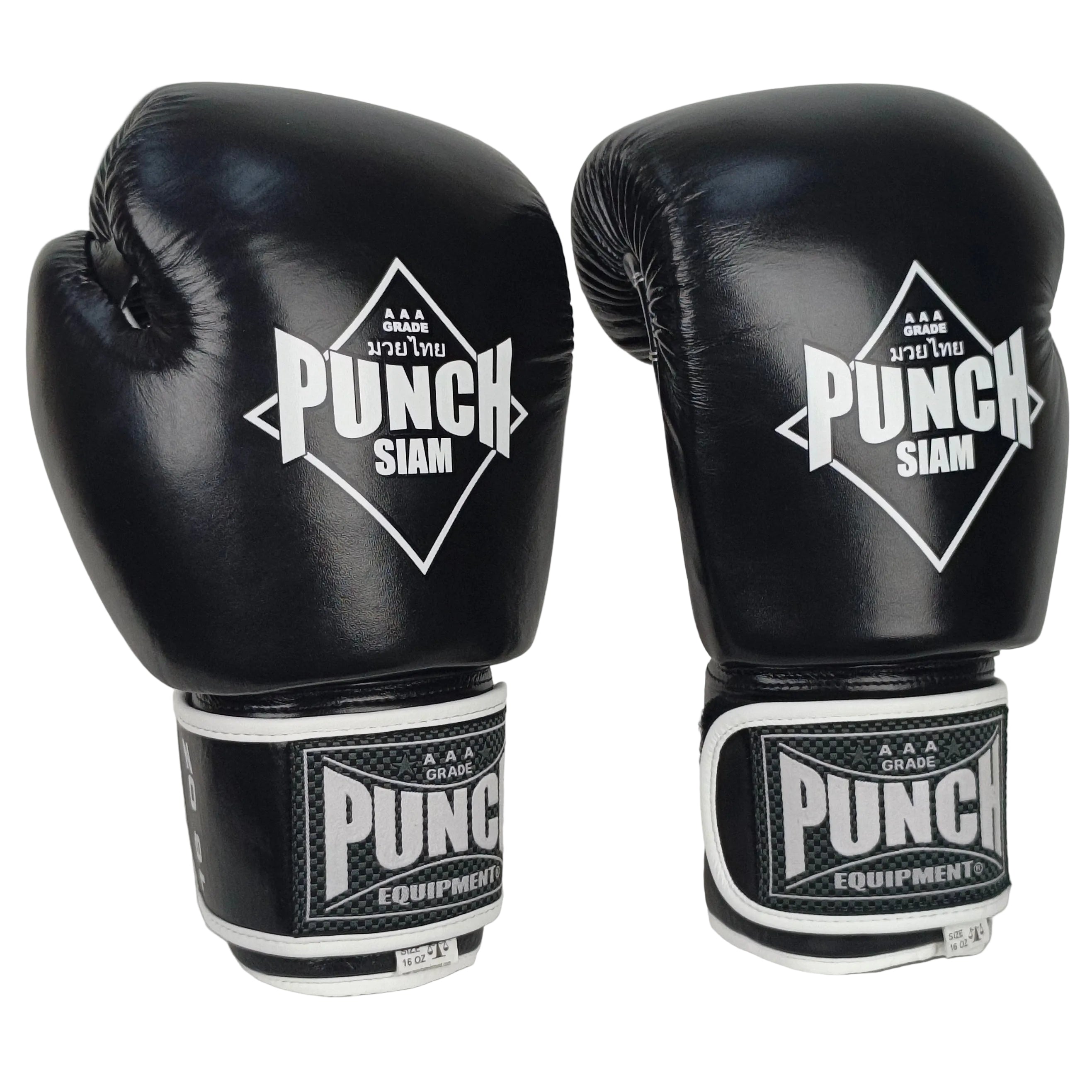BOXING GLOVES - Siam™ - LEATHER - BLACK - 16OZ