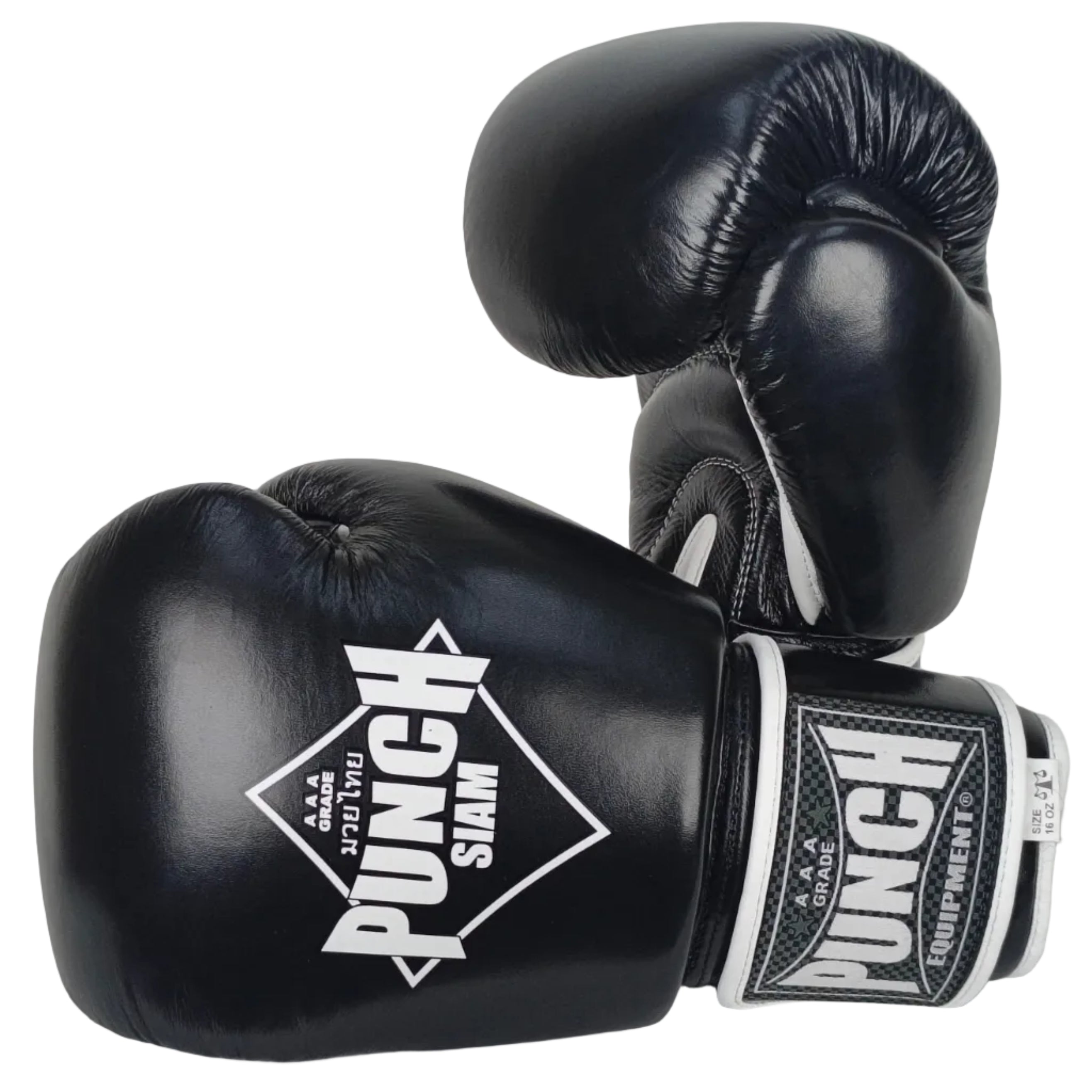 BOXING GLOVES - Siam™ - LEATHER - BLACK - 16OZ