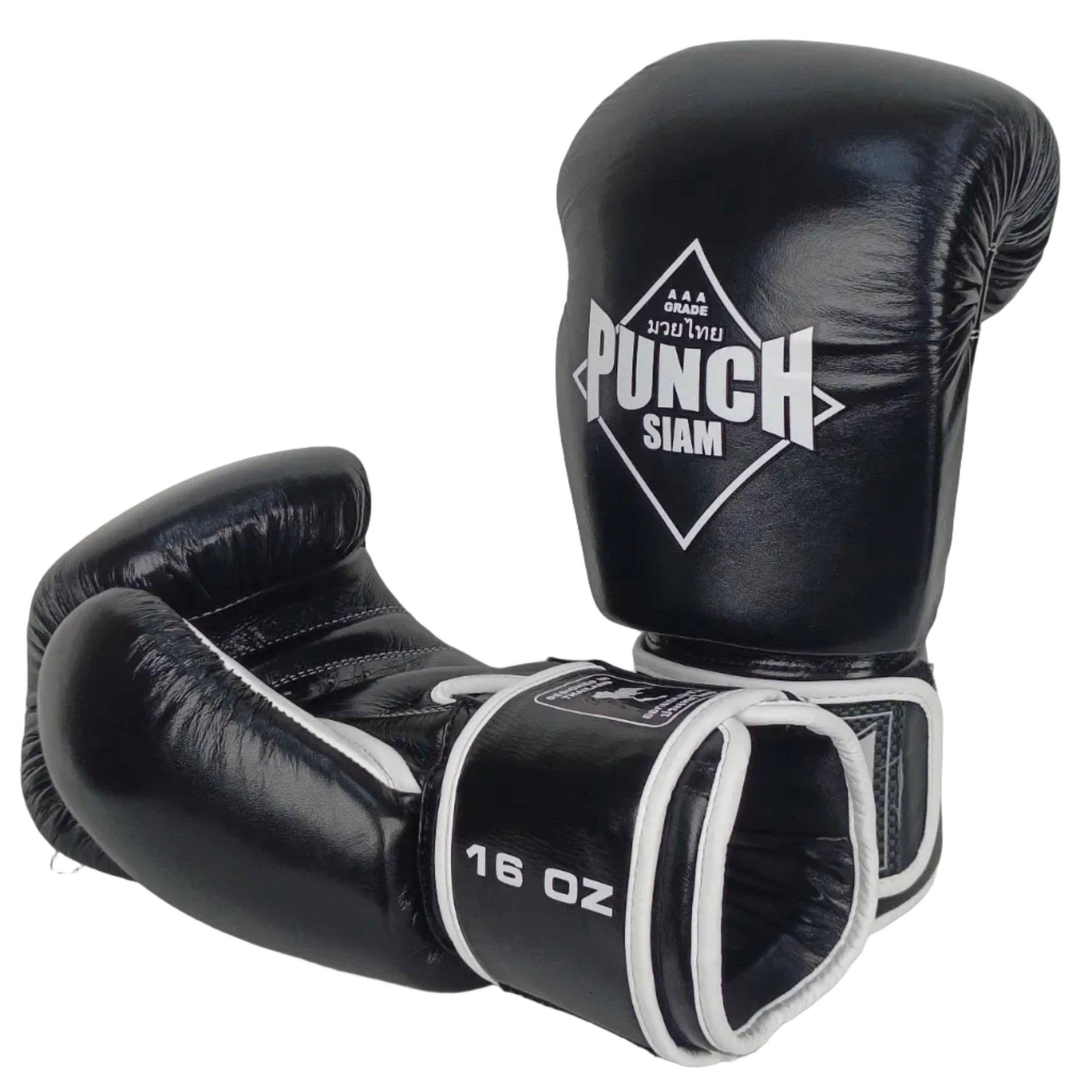 BOXING GLOVES - Siam™ - LEATHER - BLACK - 16OZ