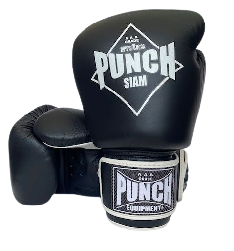 BOXING GLOVES - Siam™ - LEATHER - BLACK - 16OZ