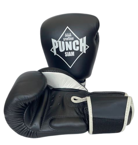BOXING GLOVES - Siam™ - LEATHER - BLACK - 16OZ