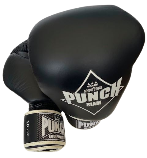 BOXING GLOVES - Siam™ - LEATHER - BLACK - 16OZ