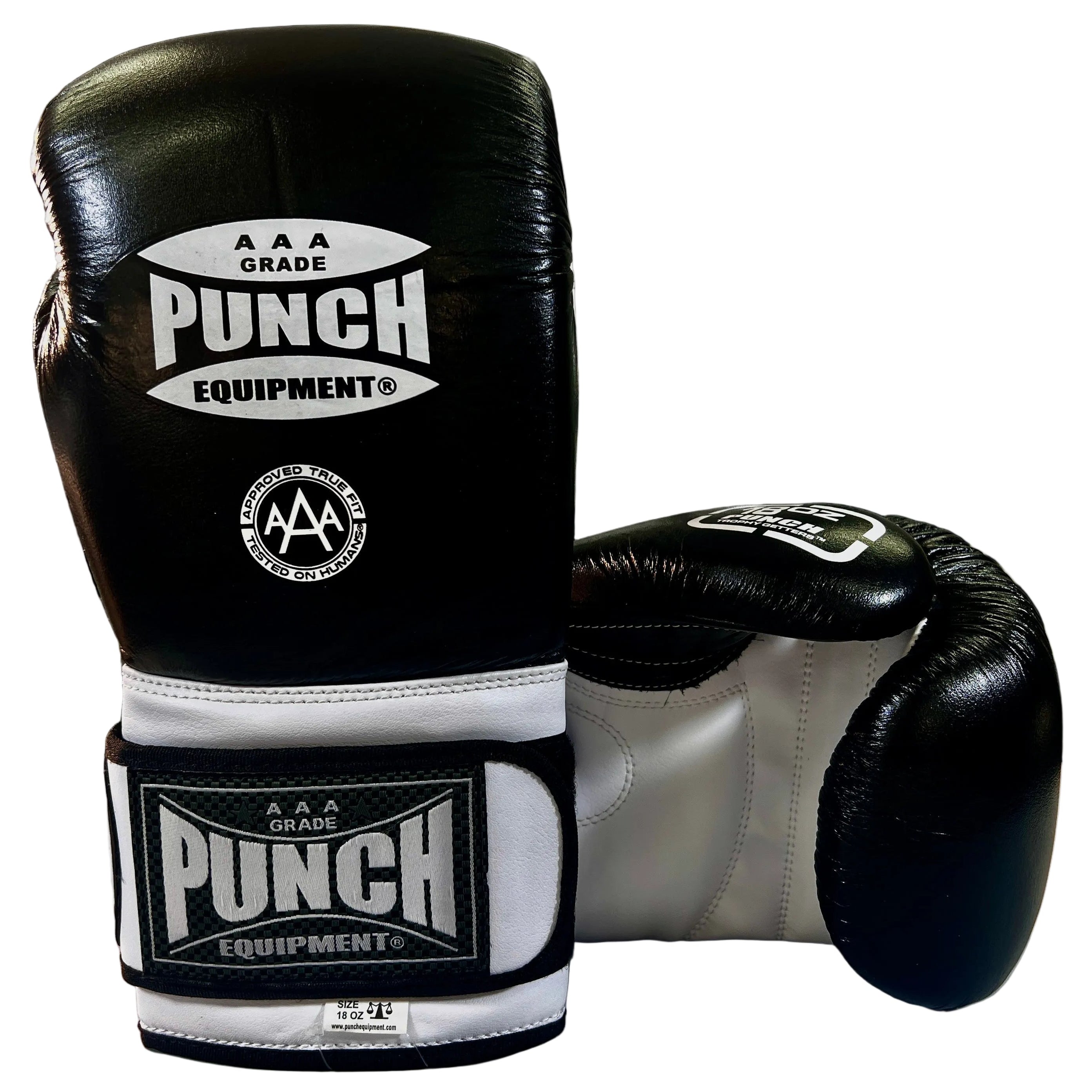 18oz Black Trophy Getter Gloves by Punch Equipment used for boxing training