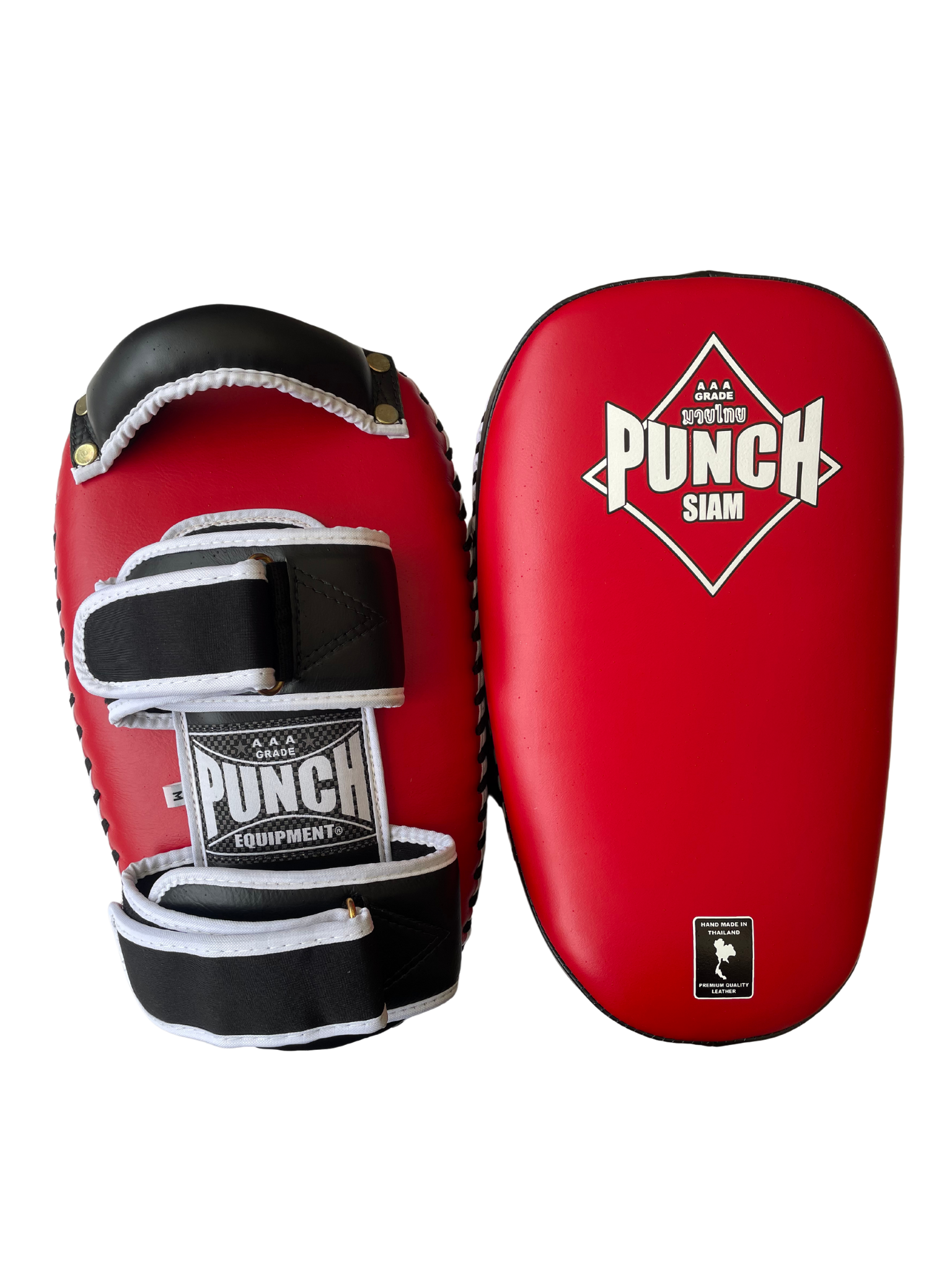 THAI PAD - Siam™ - LEATHER - CURVED - DOUBLE STRAP - RED/WHITE
